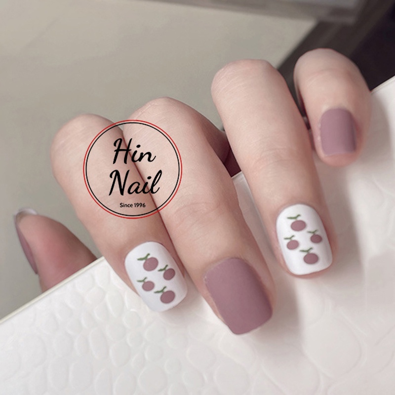 Set 24 móng tay giả sơn nhám họa tiết quả đào Hin Nail