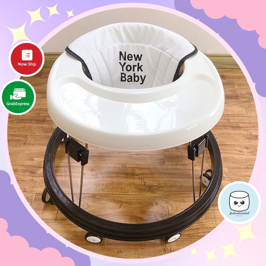 Xe tập đi cao cấp ghế ngồi bọc da có lót chân cho bé New York Baby Katoji màu trắng