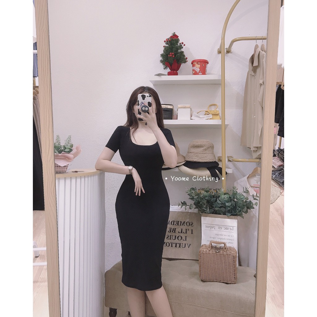 [Mã SKAMSALEP6 giảm 10% tối đa 100K đơn 150K] Váy Body cổ vuông dáng dài tay cộc [ ẢNH THẬT SHOP CHỤP] | BigBuy360 - bigbuy360.vn