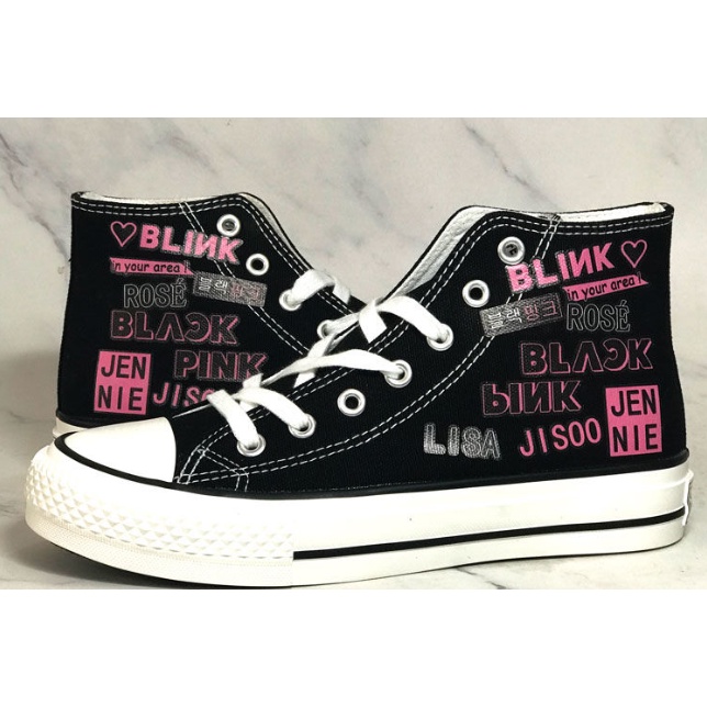 Giày thể thao bằng vải canvas cổ cao mẫu mới phong cách nhóm nhạc Blackpink độc đáo