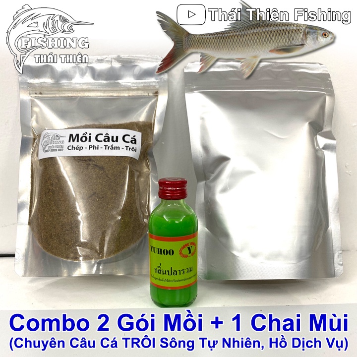 Combo 2 Gói Mồi, 1 Chai Tinh Mùi Thái Lan Dùng Câu Cá Trôi