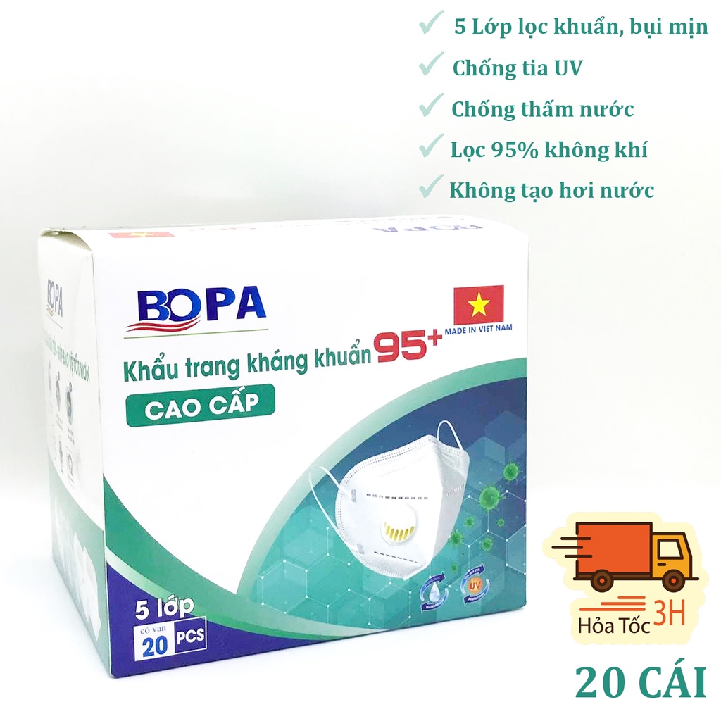 Khẩu Trang Y Tế N95 Van Kháng Khuẩn Than Hoạt Tính BOPA Chính Hãng [20 Cái]