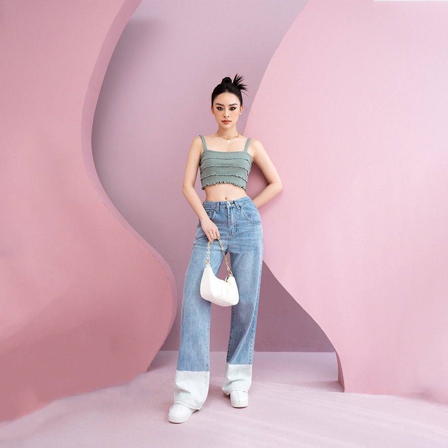 Áo 2 dây croptop Chillgals chất len tăm cao cấp, dáng ôm body màu xanh mint A-010