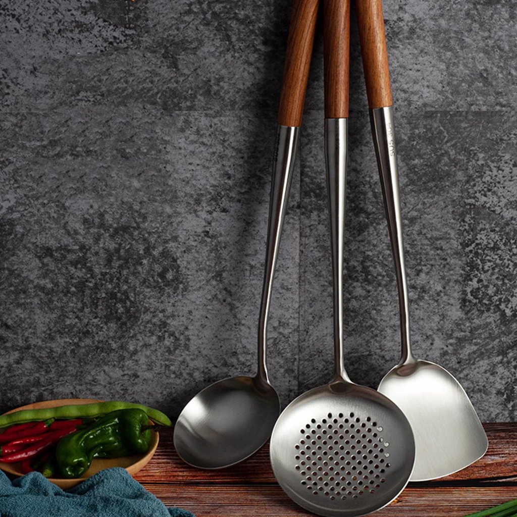 NICKOLAS Muỗng Nấu Ăn Cán Gỗ Chất Lượng Cao