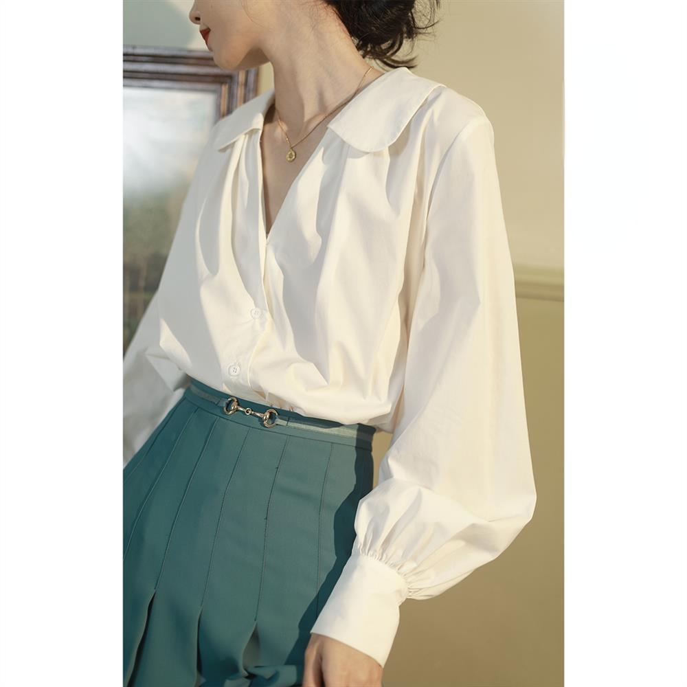 Áo Sơ Mi Cổ Búp Bê Phong Cách Retro Pháp 2022 Cho Nữ