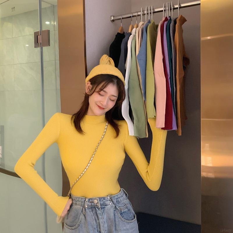 Áo len tay dài cổ lọ màu trơn thời trang thanh lịch nữ tính