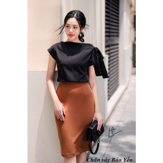 Chân váy bút chì màu cam đất xẻ sau tới gối (sẵn size)- M45
