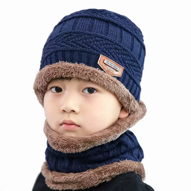 (Bán Buôn Lẻ Bằng Sỉ) Mũ len kèm khăn lót lông ấm áp cho bé loại dầy