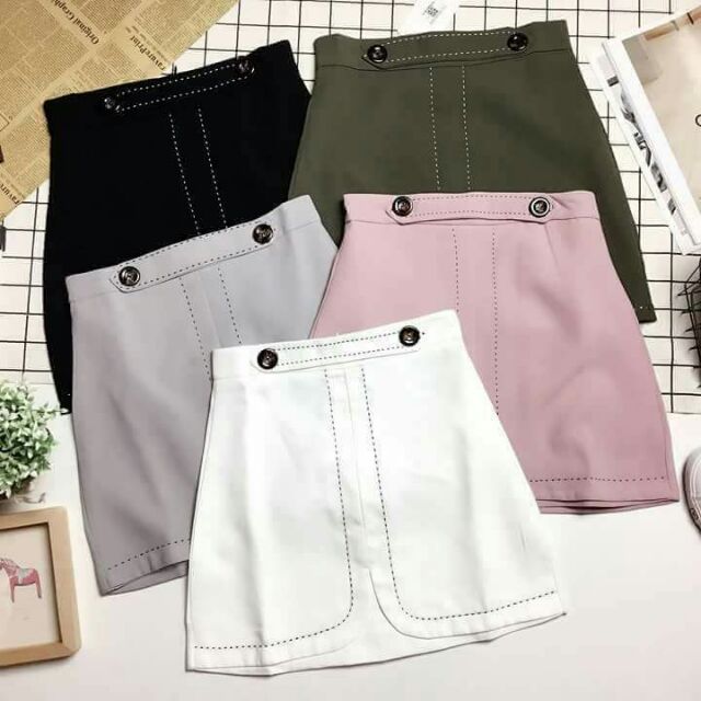 CHÂN VÁY PHỐI NÚT CHỈ