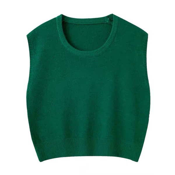 Áo gile len nữ trơn cổ tròn áo gile len kiểu dáng hàn quốc