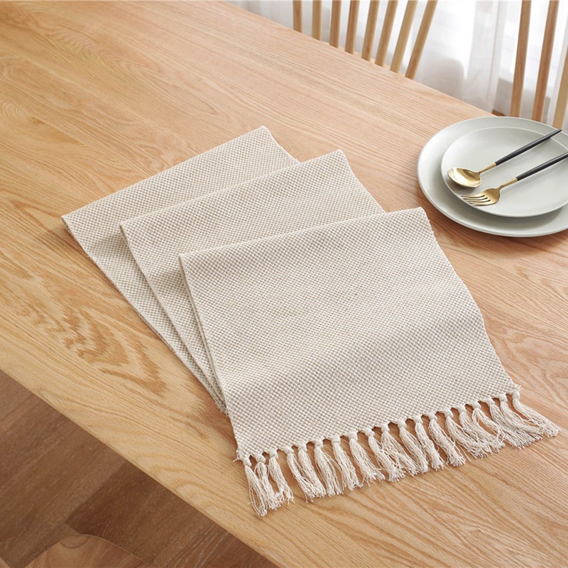 Khăn trải bàn vải cotton bện màu be phong cách cổ điển