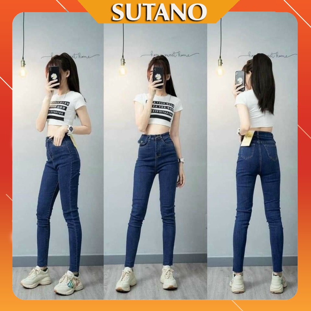 Quần bò jeans cạp cao dáng ôm nắp túi Q450 SUTANO