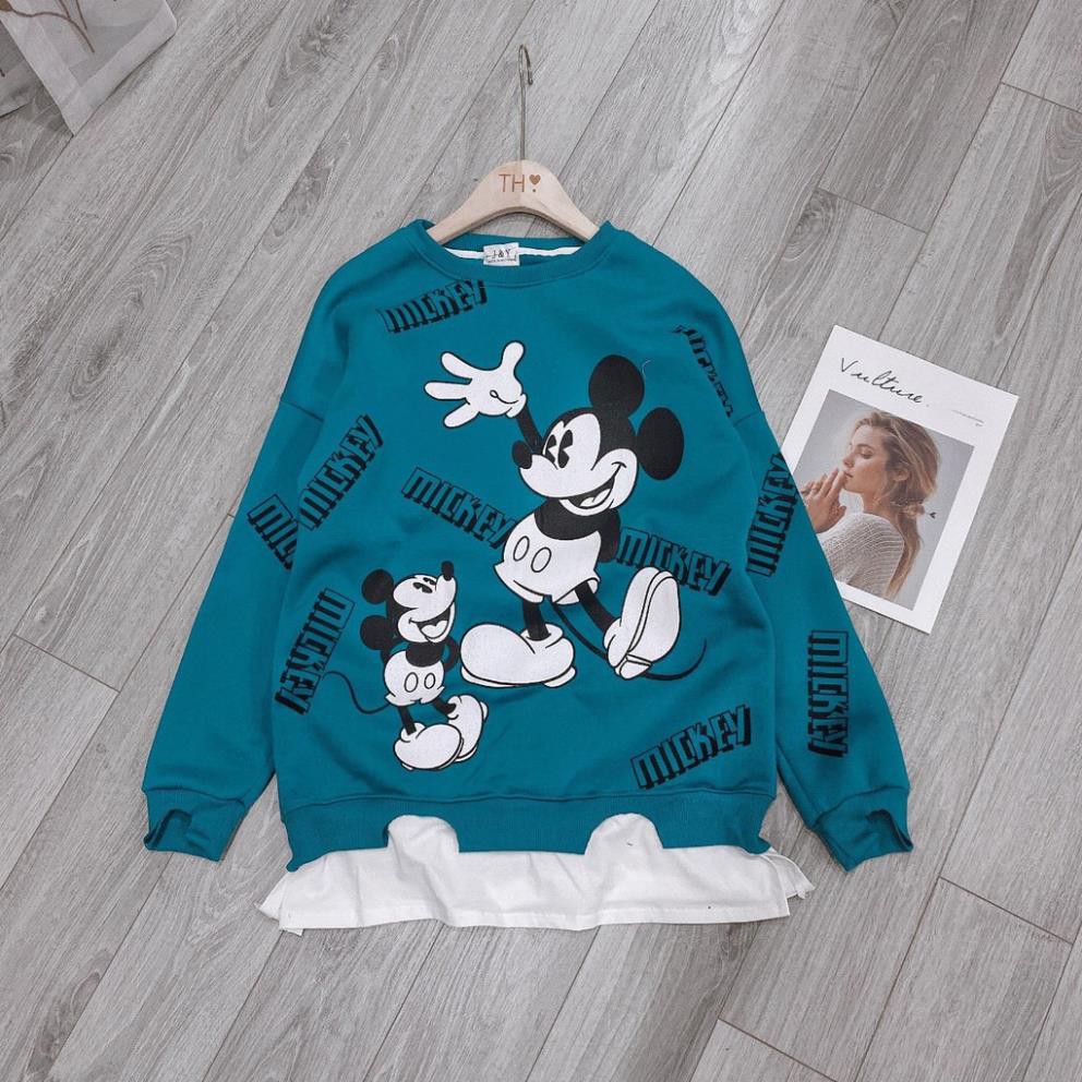 Áo Nỉ Nữ, Áo Nỉ Mickey Nữ Phối Phần Lai Áo, Kiểu Dáng Rộng Dãi, Dễ Mặc, Dễ Phối Đồ Thời Trang Nữ Hàng Cao Cấp