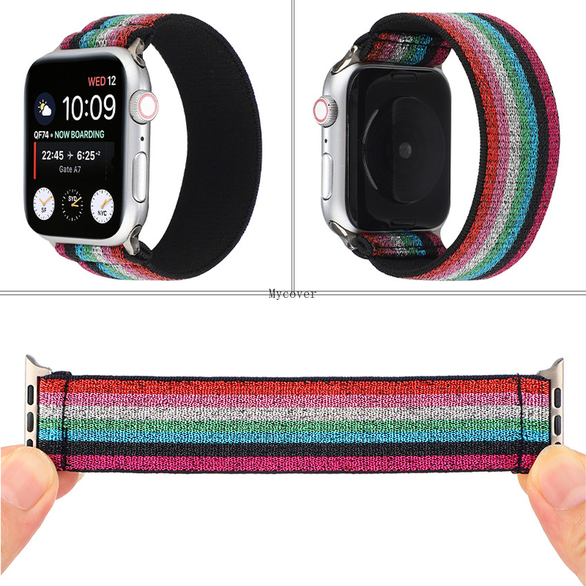 Dây Đeo Đồng Hồ Bằng Nylon Hoạ Tiết Báo Đốm Đàn Hồi Cho Apple Watch 38mm 40mm 42mm 44mm Series 6 Se 5 4 3 2