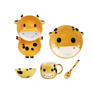 Bộ khay chén đĩa sứ hình Bò sữa