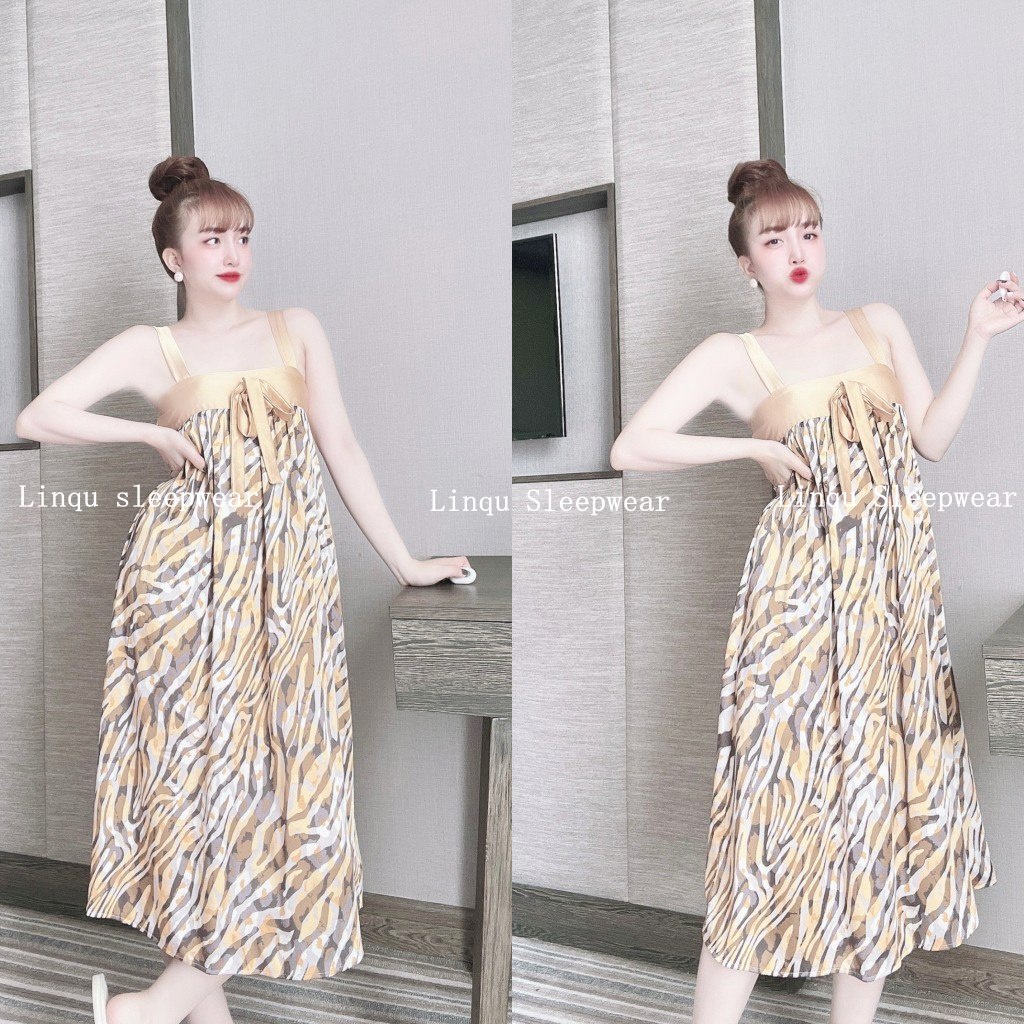 Váy Ngủ Sexy 2 Dây Thắt Nơ Chất Lụa Latin Mềm Mại Thoải Mái Freesize &lt;60kg - Linqustore