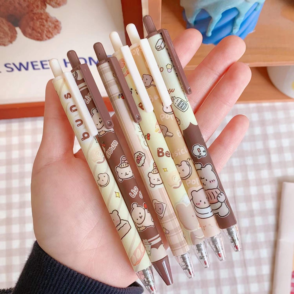 Set 6 Bút Bi Nước Mực Đen Ngòi 0.5mm