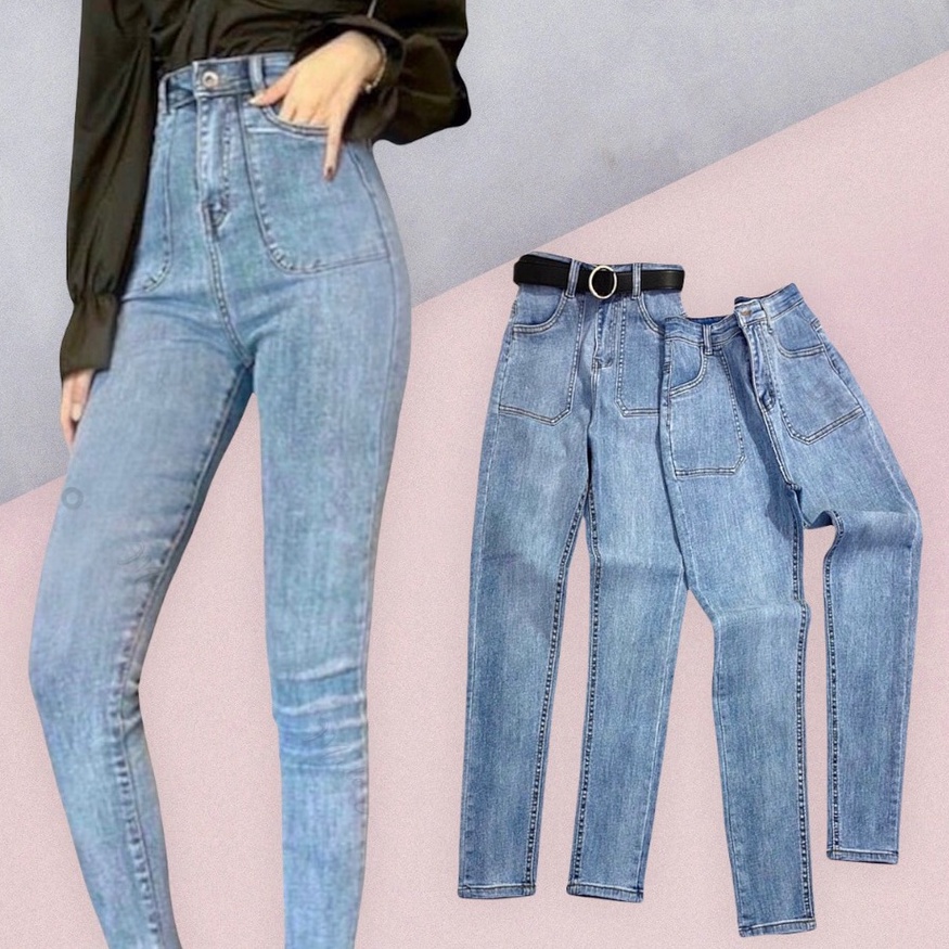 Quần Skinny Jeans Bigsize, Xanh Nhạt Túi Hộp 1015, Lưng Siêu Cao, Co Giãn Mạnh [Size 32-36]