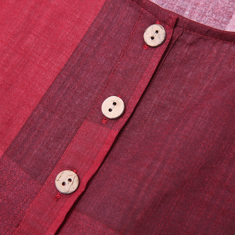 Bộ đồ ZANZEA áo tay 3/4 cổ tròn in họa tiết kẻ sọc caro quần phối túi thời trang thường ngày cho nữ