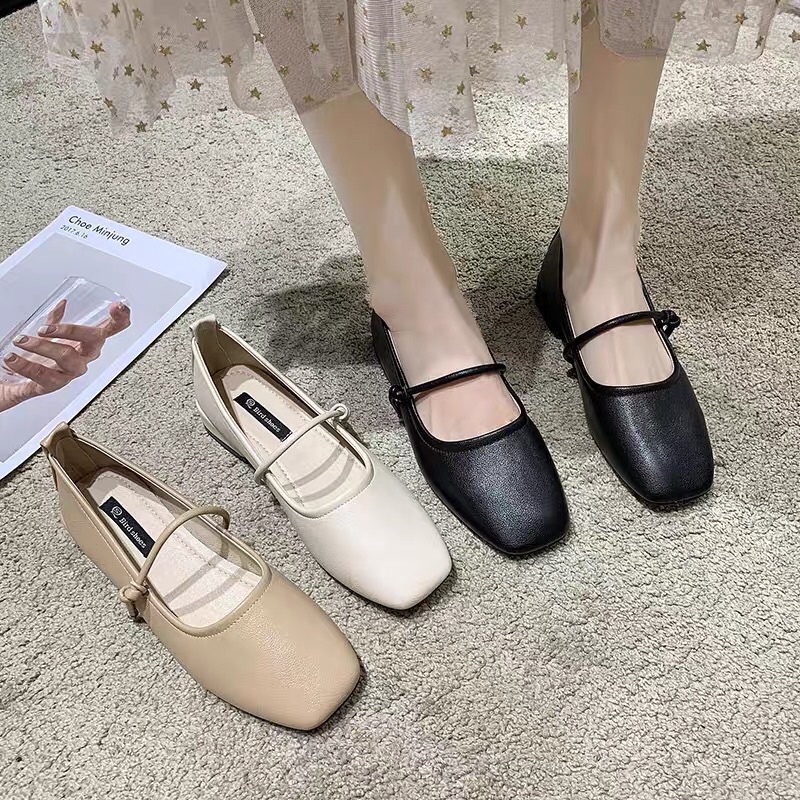 Giày búp bê tiểu thư nữ đế bằng mũi vuông da siêu mềm GBCC