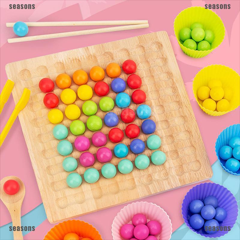 {seasons}Wooden Clip Beads Rainbow Toy Go Games Set Dots Beads Rainbow Clip Beads Puzzle