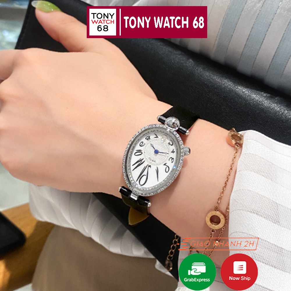 Đồng hồ nữ Guou chính hãng chống nước hình giọt nước viền đá dây da Tony Watch 68
