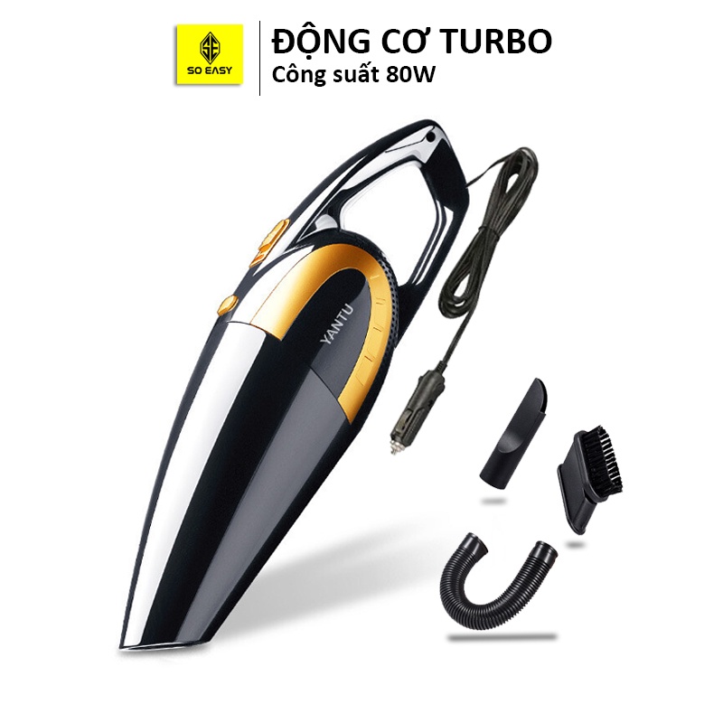 Máy hút bụi mini Yantu công suất 80W, may hut bui cầm tay trên xe hơi 12V, dây dài 4.5m, công suất mạnh, hút nước