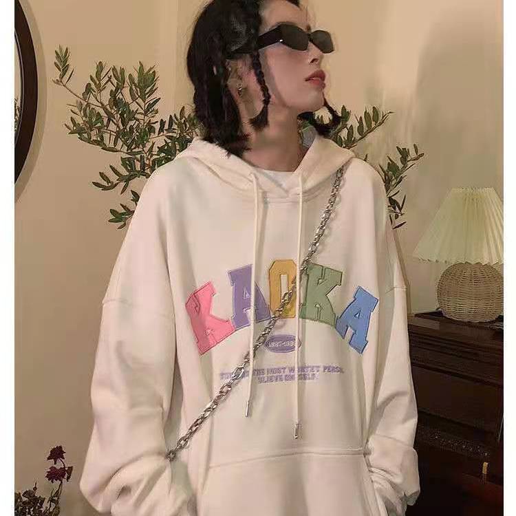 Áo hoodie dáng rộng in chữ thời trang phong cách Hàn năng động trẻ trung cho phái nữ