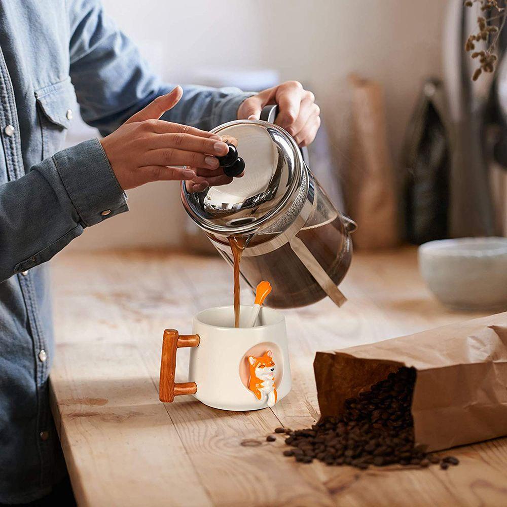 Cốc Cà Phê DAPHS Bằng Gỗ Lửa Kèm Muỗng Và Vỏ Ngoài Dành Cho Cặp Đô