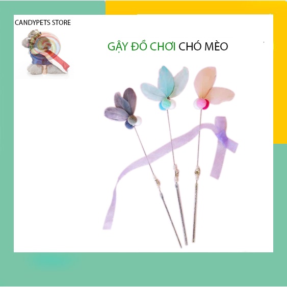 Đồ chơi cho mèo cần câu giá rẻ kiểu gậy gắn lông vũ sáng tạo dễ thương vui nhộn CANDYPETS