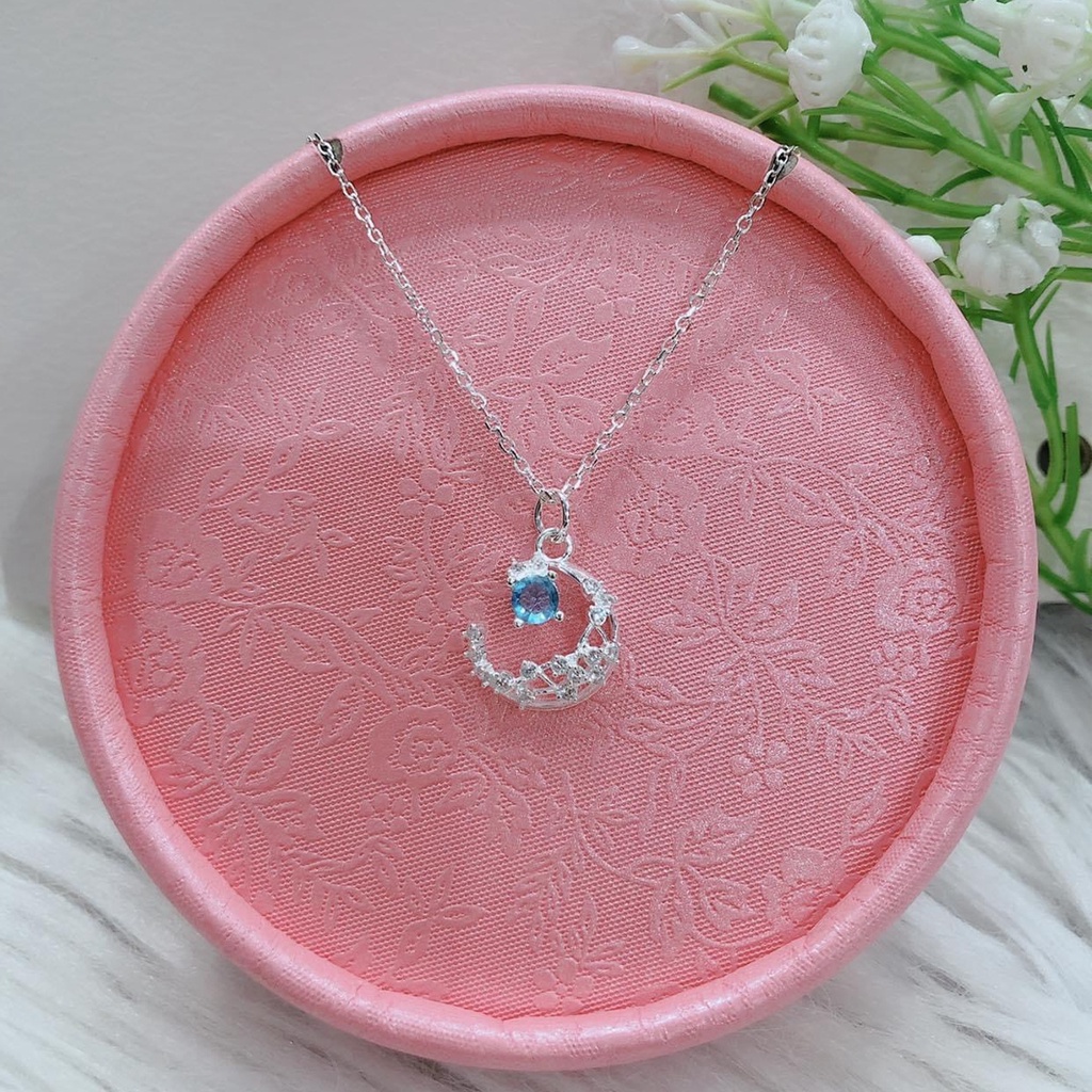 Vòng cổ bạc PANSY hình mặt trăng đính đá lấp lánh, dây chuyền bạc cho nữ phong cách Hàn Quốc