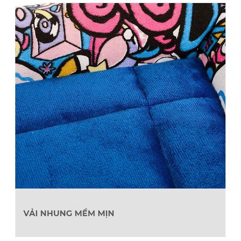 Thảm nằm lót nhung viền nhồi bông họa tiết thổ cẩm cho thú cưng, đệm cho chó, đệm cho mèo