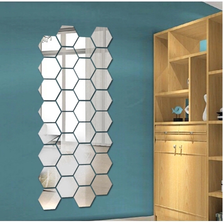 ✬Star✩12pcs 3D Mirror Hexagon Vinyl Removable Decal Home Decor Wall Sticker