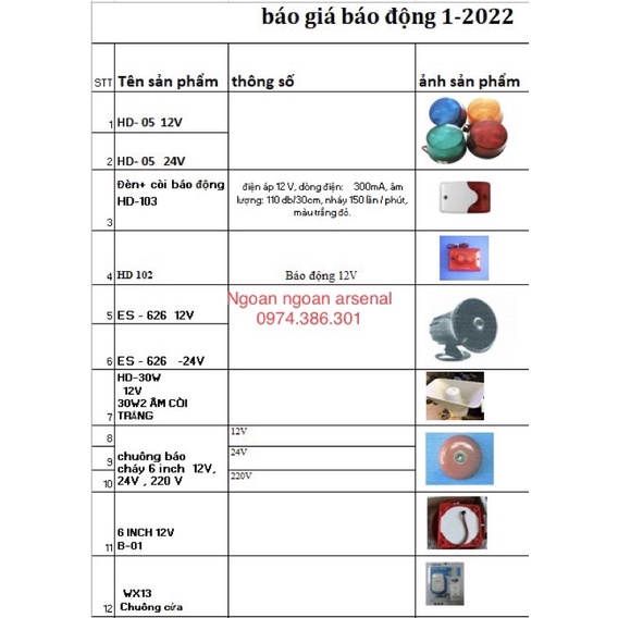 Còi hú báo động nhập khẩu mã ES 626 12V và 24V