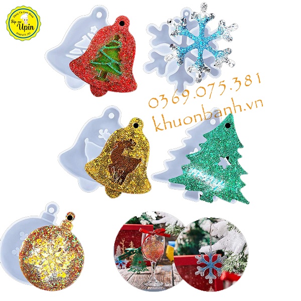 Khuôn silicone 3D cây thông Noel chuông giáng sinh bông tuyết quả cầu làm bánh fondant rau câu trang trí