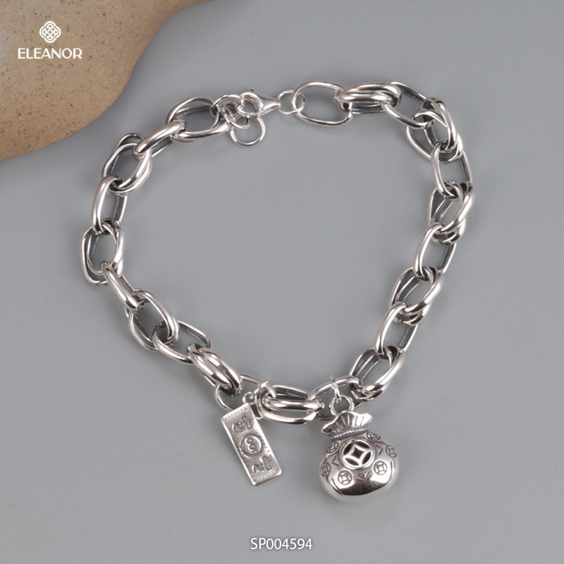 Lắc tay nữ bạc 925 Eleanor Accessories charm túi tiền retro phụ kiện trang sức 4594
