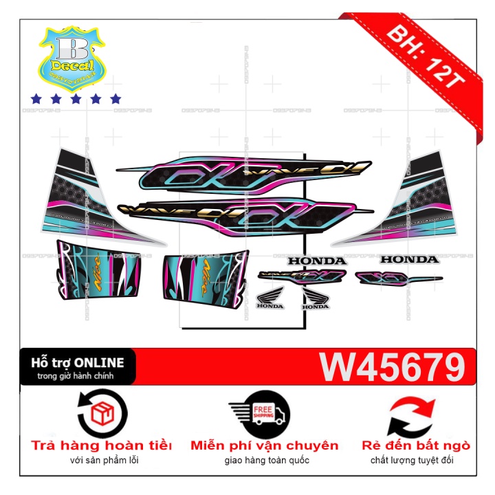 ( Quí khách vui lòng mang ra tiệm cho thợ dán ) Tem wave a 110 7 màu