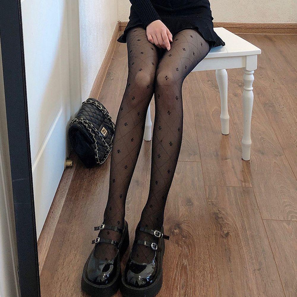 Quần Tất Lưới Trong Suốt Họa Tiết Chấm Bi Phong Cách Lolita