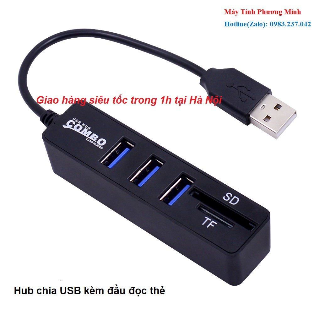 Bộ Chia Hub USB 3 Cổng Kèm 2 Khe Đọc Thẻ Nhớ Micro và SD