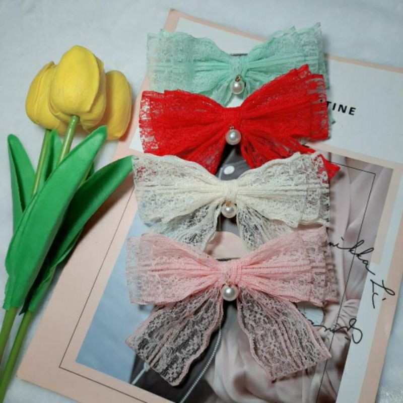 Phụ kiện kẹp tóc nơ dạng ren xinh xắn style hàn quốc xinh lung linh cùng mái tóc cho các bạn nữ
