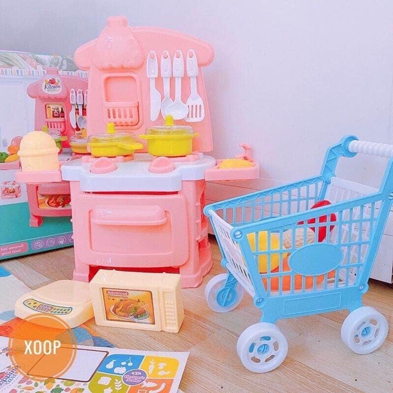 Bộ đồ chơi nấu ăn nhà bếp KITCHEN DREAM cho bé kèm xe đẩy đồ chơi mô phỏng đồ dùng nhà bếp thông minh
