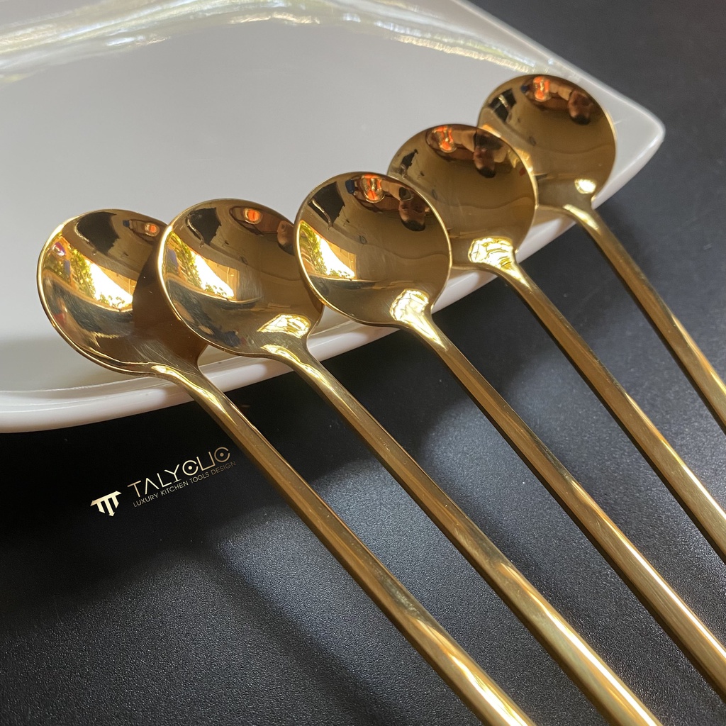 Thìa cafe muỗng cafe thìa dài uống trà inox 304 cao cấp mạ màu vàng bạc sang trọng tinh tế