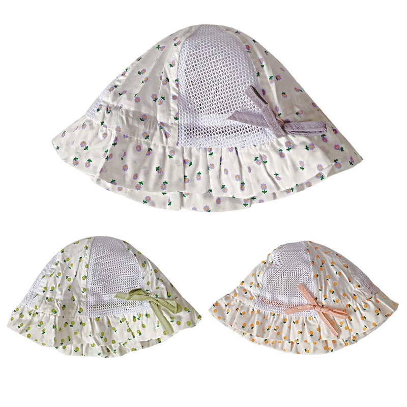 Mũ Tai Bèo Vành Rộng Phối Lưới Chống Tia UV Họa Tiết Hoa Thời Trang Xuân Hè Cho Bé Gái Sơ Sinh