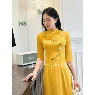Áo dài Lụa Mỹ Cao Cấp 💛 SIÊU XINH 💛 Áo dài chất liệu mềm mịn, thoáng mát - họa tiết thêu thủ công tỉ mỉ siêu xinh
