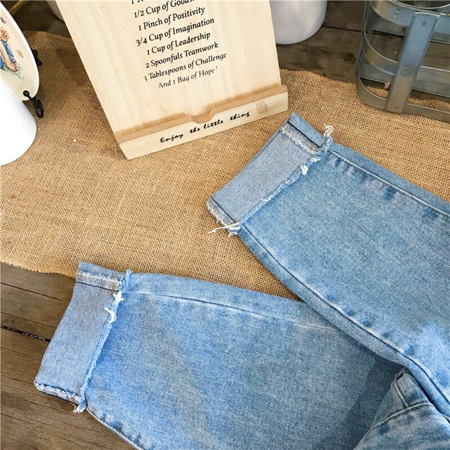 Quần baggy jeans lưng cao ống tua trơn ulzzang kèm ảnh thật