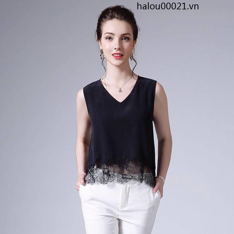 Áo Thun Sát Nách Vải Satin Phối Ren Dáng Rộng Thời Trang Mùa Hè 2020 Mới Cho Nữ
