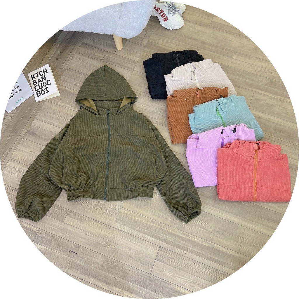 Áo Khoác Lửng áo khoác Croptop Nữ Nhung Gân Tăm Hàng Form Rộng