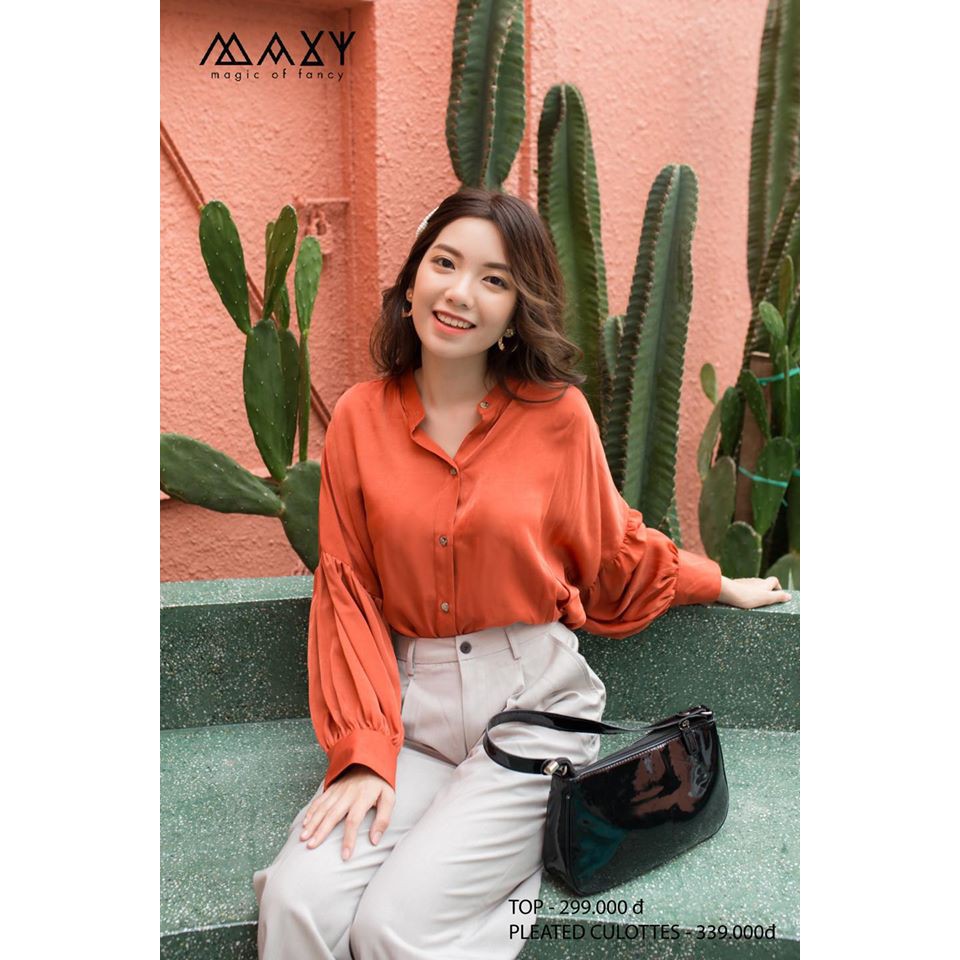 Áo sơ mi nữ tay bồng bềnh đáng yêu cổ trụ standneck shirt Maxy Workshop
