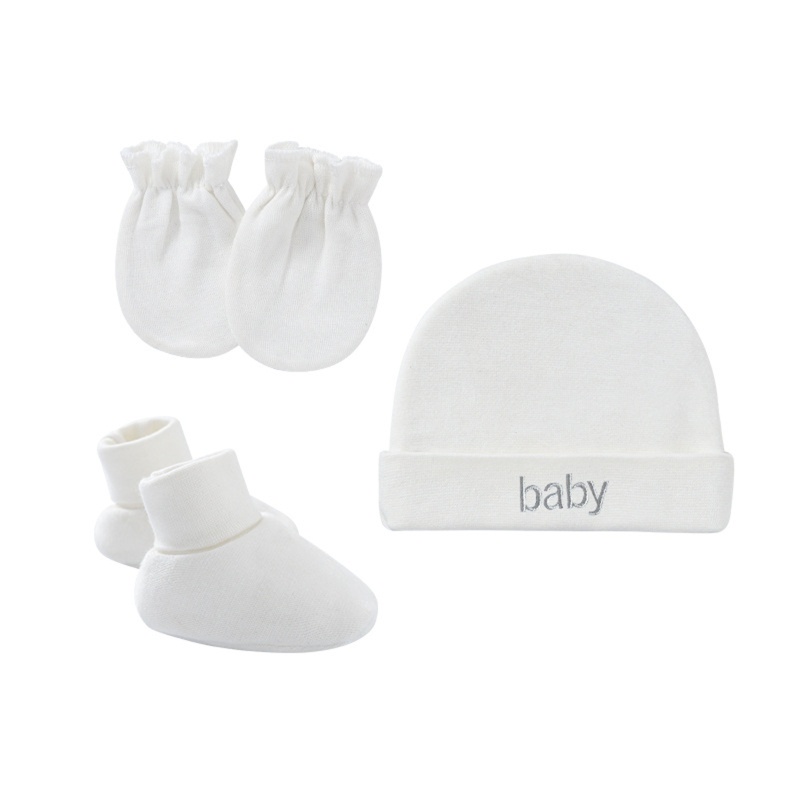 Bộ Vỏ Bọc Chân + Găng Tay + Mũ Bằng Cotton Một Lớp Giữ Ấm Cho Bé Sơ Sinh