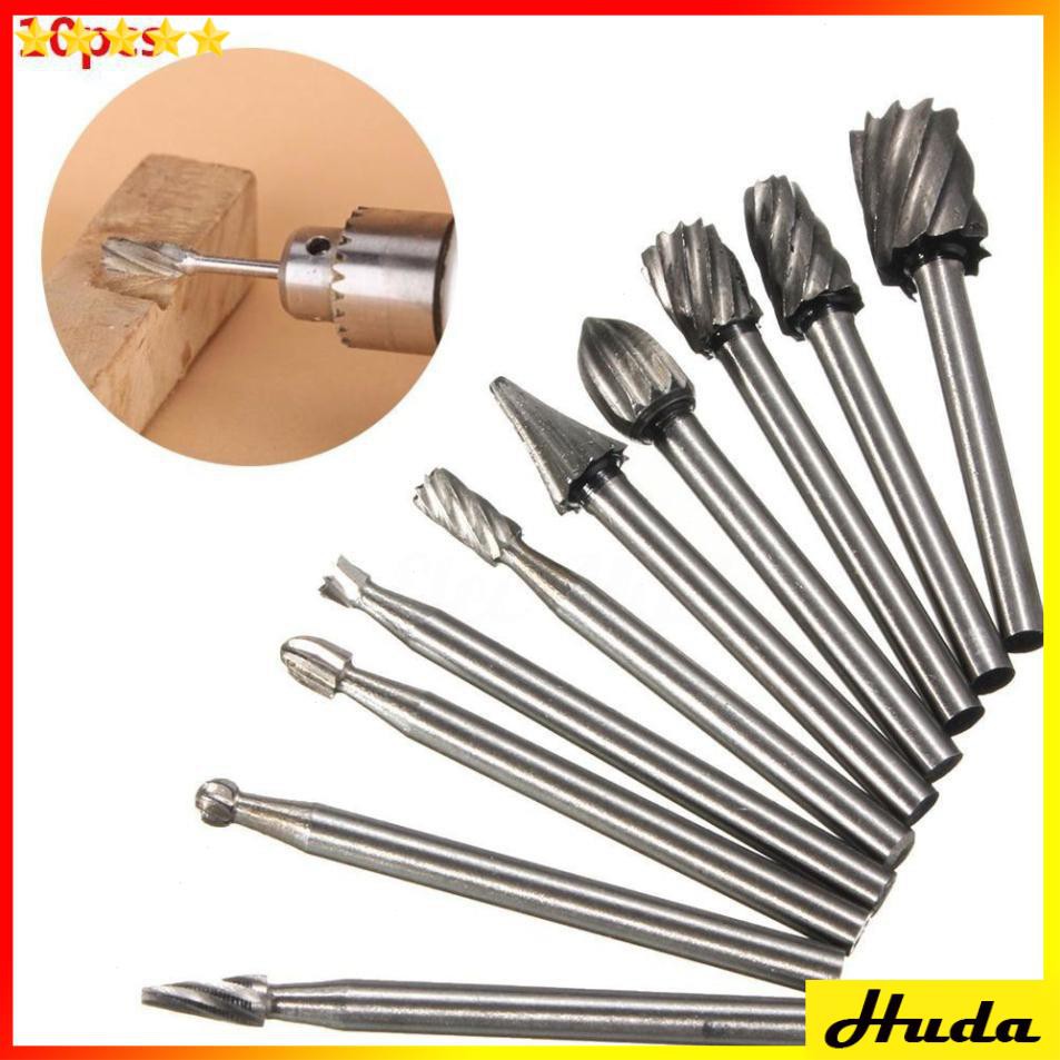 Bộ 10 đầu mũi mài khắc làm gỗ lũa cán 3mm  -  đồ làm mộc